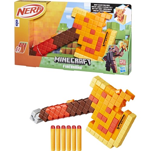 Hasbro Nerf Minecraft Firebrand, Dart Blasting Axe, 6 Elite Foam Darts, Design Inspired By Axe In The Game F8953 5010996212306