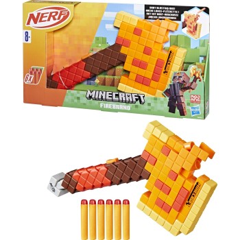 Hasbro Nerf Minecraft Firebrand, Dart Blasting Axe, 6 Elite Foam Darts, Design Inspired By Axe In The Game F8953 5010996212306