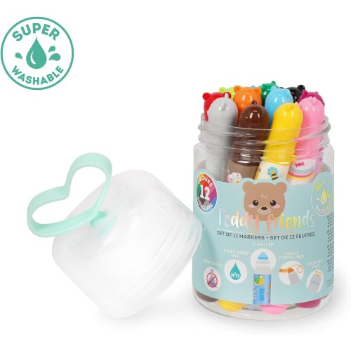 Legami Set Of 12 Markers - Teddy Friends, 12 Assorted Colours, Washable And Non-Toxic TDM0001 8052694002152