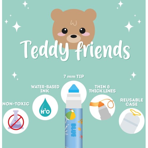 Legami Set Of 12 Markers - Teddy Friends, 12 Assorted Colours, Washable And Non-Toxic TDM0001 8052694002152