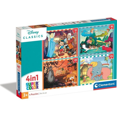 Clementoni Παζλ Disney Classics Supercolor 4 In 1 Classics-12+16+20+24 Κομμάτια 1200-21523 8005125215232