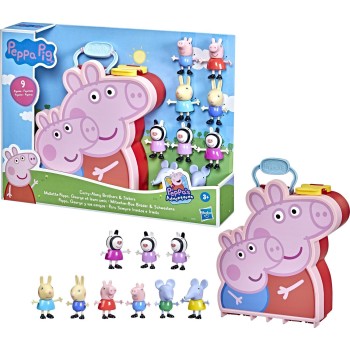 Hasbro Peppa Pig Peppas Adventures Carry-Along Brothers And Sisters Preschool Toy, 9 Figures In Carry Case Including  Sisters F2
