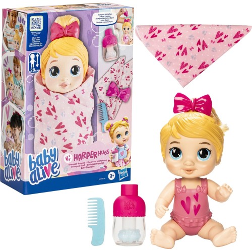 Hasbro Baby Alive Shampoo Snuggle Harper Hugs Blonde Hair Water Baby Doll F9119 5010996211095