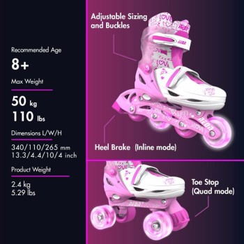 YVolution Neon Combo 2 In 1 Roller Skates - Pink 30-33 53.NT09P4 810012241854