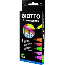 Giotto Turbo Soft Brush, Markers With Brush Tip, Water-Soluble Tip, Assorted Fluorescent Colours, 6 Pieces 000427200 80008250139