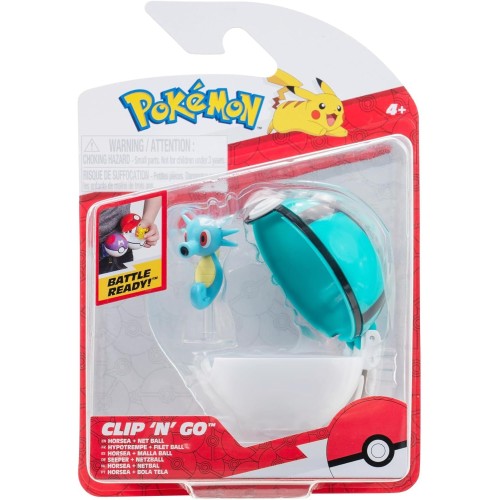 Jazwares Pokemon Pkw3145 Pokemon Clip 'N' Go Horsea Περιλαμβάνει Battle Figure 2 Ιντσών και Net Ball Zubehor, Πολύχρωμο JW095057