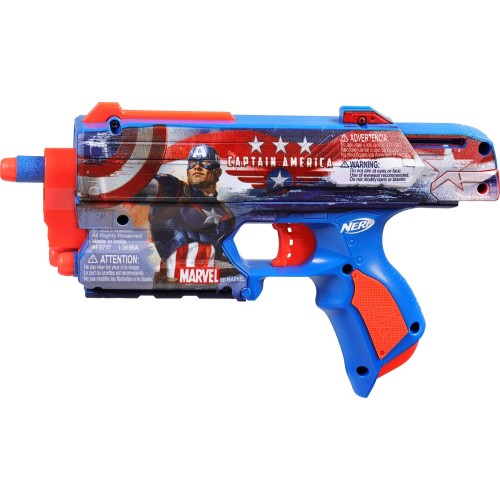 Hasbro Nerf Marvel Captain America Dart Blaster, 10 Elite Darts, Holster, Toy Foam Blasters for 8 Year Old Boys and Girls and Up