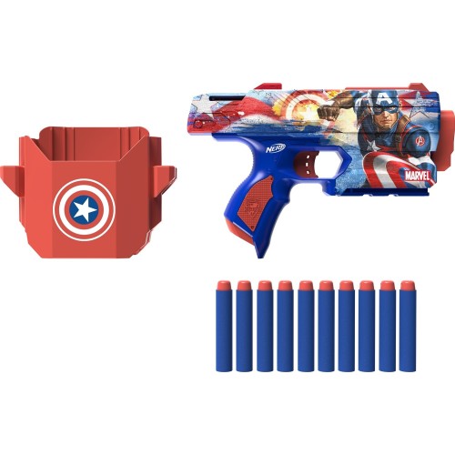 Hasbro Nerf Marvel Captain America Dart Blaster, 10 Elite Darts F9717 5010996238856