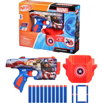 Hasbro Nerf Marvel Captain America Dart Blaster, 10 Elite Darts F9717 5010996238856