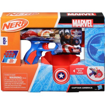 Hasbro Nerf Marvel Captain America Dart Blaster, 10 Elite Darts F9717 5010996238856
