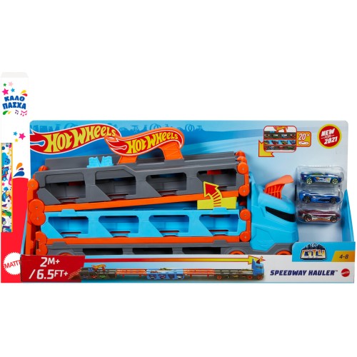 Mattel Λαμπάδα Hot Wheels Νταλίκα - Πίστα 2 Σε 1 Αγώνων Με 3 Αυτοκινητάκια Κλίμακας 1:64 GVG37 