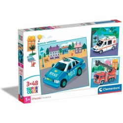 Clementoni Children's Puzzle Super Color Rescue Vehicles 3x48 pcs 1200-25318 8005125253180