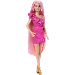 Mattel Barbie Doll, Fun & Fancy Hair With Extra-Long Colorful Blonde Hair And Glossy Pink Dress JDC85 194735281183