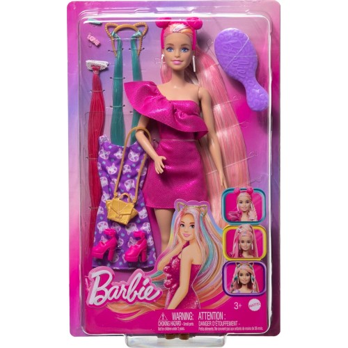 Mattel Barbie Doll, Fun & Fancy Hair Πολύχρωμα Μαλλιά Με Ροζ Φόρεμα JDC85 194735281183