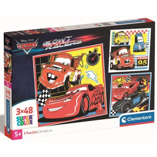 Clementoni Disney Cars Παζλ 3Χ48 Super Color Cars Glow Racers 1200-25309 8005125253098