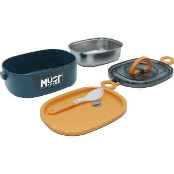 Diakakis imports Food Container Must 750Ml 2 In 1 Stainless Steel With Fork-Spoon Petrol 000585989 5205698690006