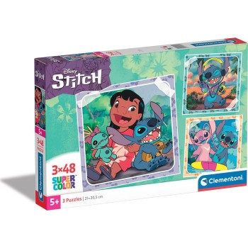 Clementoni παιδικό παζλ super color disney stitch 3x48 τμχ 1200-25321 8005125253210