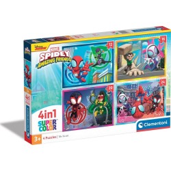 Clementoni Spiderman παιδικό παζλ 4 in 1 super color marvel spidey και οι απίθανοι φίλοι του 12-16-20-24 τμχ 1200-21528 80051252