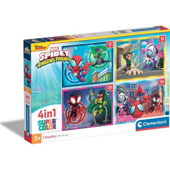 Clementoni Spiderman παιδικό παζλ 4 in 1 super color marvel spidey και οι απίθανοι φίλοι του 12-16-20-24 τμχ 1200-21528 80051252