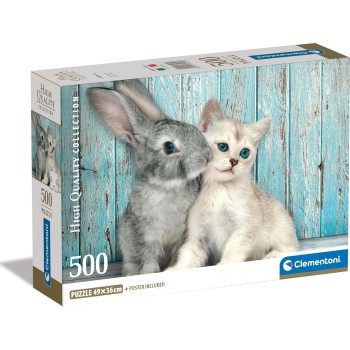Clementoni 35539 jigsaw collection-cat and bunny 500 pieces-poster included, puzzle fo 1220-35539 8005125355396