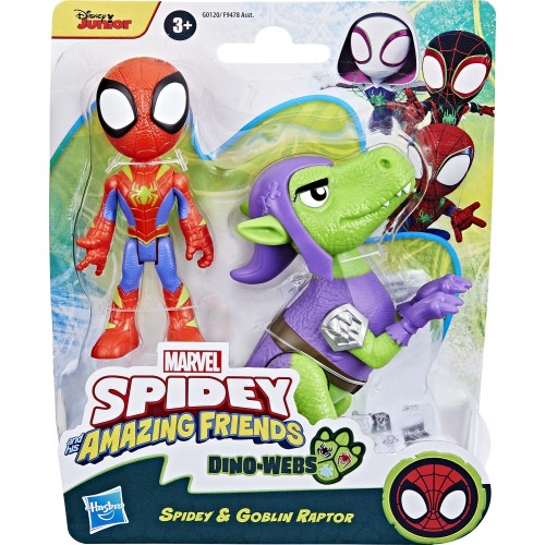 Hasbro Spiderman Marvel Spidey And His Amazing Friends Dino-Webs, Spidey And Goblin Raptor Action Figures Set, Super Hero Toys F