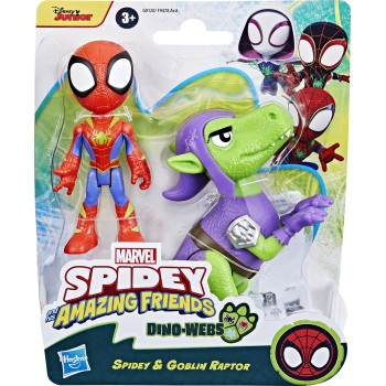 Hasbro Spiderman Marvel Spidey And His Amazing Friends Dino-Webs, Spidey And Goblin Raptor Action Figures Set, Super Hero Toys F