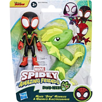 Hasbro Spiderman Marvel Spidey and His Amazing Friends Dino-webs, Miles spin Morales and s Electrosaurus Action Figures, Super H