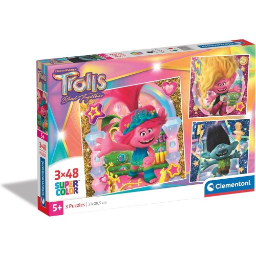 Clementoni Παιδικό Πάζλ Super Color 3X48 Trolls 1200-25292 8005125252923