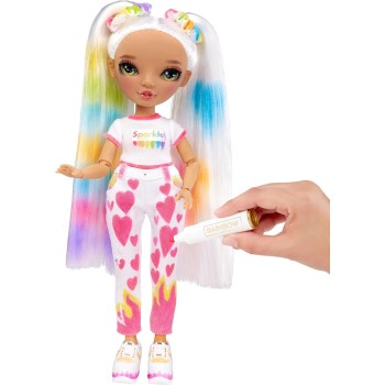 MGA Entertainment Rainbow High Colour & Create Fashion DIY Doll - Green Eyes, Pig Tails, Bonus Top & Shoes, And Washable Rainbow