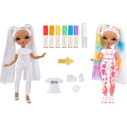 MGA Entertainment Rainbow High Colour & Create Fashion DIY Doll - Green Eyes, Pig Tails, Bonus Top & Shoes, And Washable Rainbow