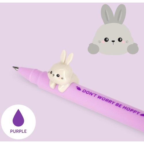 Legami - Gel Pen - Lovely Friends, Removable And Recombinable Decorative Animal, Prevents Rolling, Purple Ink, Fine Tip 0.5 Mm, 