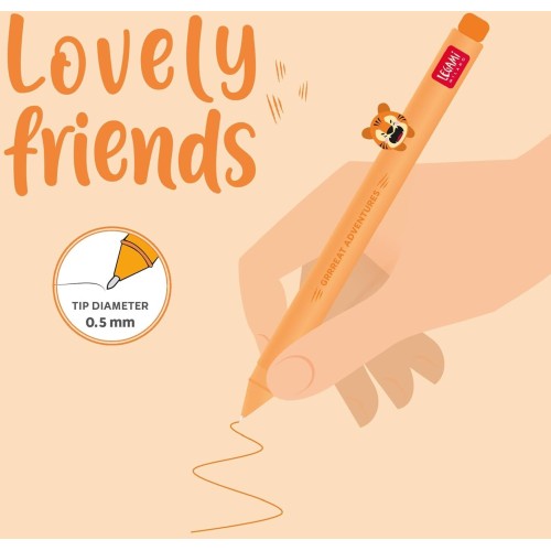 Legami - gel pen - lovely friends, removable and recombinable decorative animal, prevents rolling, orange ink, fine tip 0.5 mm, 
