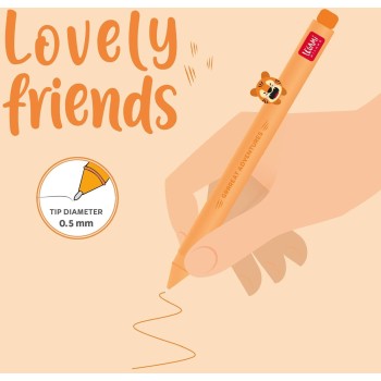 Legami - gel pen - lovely friends, removable and recombinable decorative animal, prevents rolling, orange ink, fine tip 0.5 mm, 