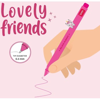 Legami - gel pen with decorative animal - lovely friends, avoid rolling, pink ink, removable and recombinable animal, 0.5 mm tip