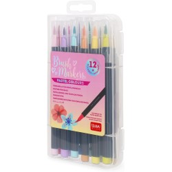 Legami - set of 12 markers with brush tip - brush markers, flexible tip in nylon fiber, markers 12 pastel colors, fluid strokes 