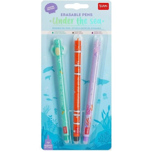 Legami SET OF 3 ERASABLE GEL PENS - UNDER THE SEA - SEA TURTLE + CLOWNFISH + SEAHO EPSET0007 8052694007997
