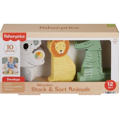 Mattel Fisher-Price Ξύλινα Ζωάκια Παιχνίδι Κινητικών Δεξιοτήτων HXV04 194735238538