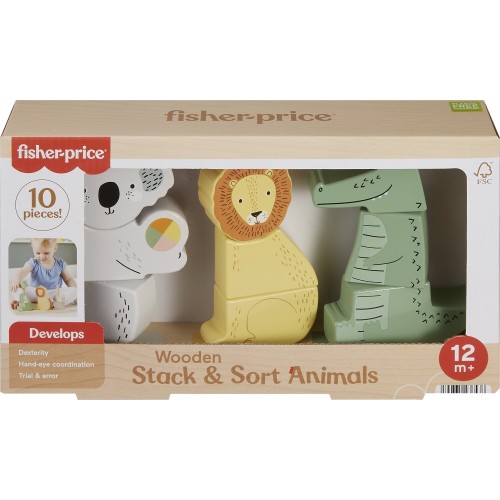 Mattel Fisher-Price Ξύλινα Ζωάκια Παιχνίδι Κινητικών Δεξιοτήτων HXV04 194735238538
