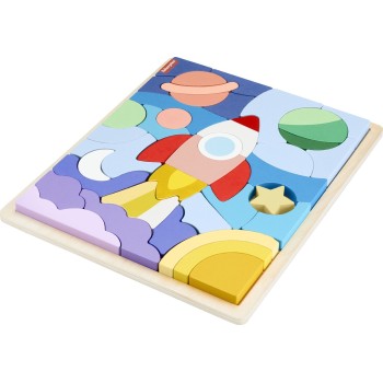 Mattel Fisher-price Wooden Space Blocks Puzzle HXY42 194735241750