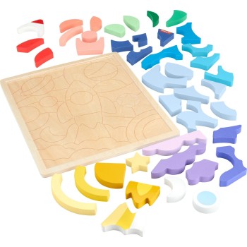 Mattel Fisher-price Wooden Space Blocks Puzzle HXY42 194735241750