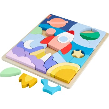 Mattel Fisher-price Wooden Space Blocks Puzzle HXY42 194735241750