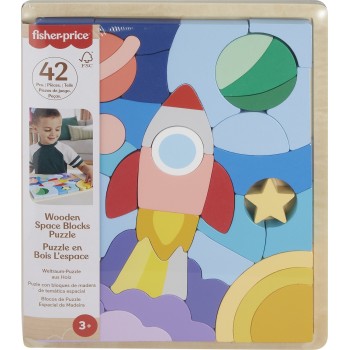 Mattel Fisher-price Wooden Space Blocks Puzzle HXY42 194735241750