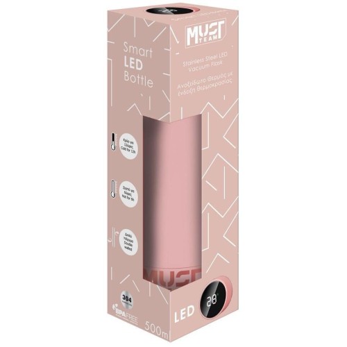 Diakakis imports Vacuum Flask 500ml Stainless Steel led 6,5χ22,5cm Pink Rubber Must 000586005 5205698693243