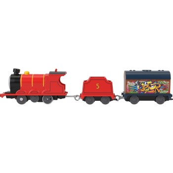 Mattel Thomas And Friends Motorized Toy Train Graffiti James Battery-Powered Engine With Tender & Cargo Car HFX97 / HTN42 194735
