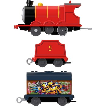 Mattel Thomas And Friends Motorized Toy Train Graffiti James Battery-Powered Engine With Tender & Cargo Car HFX97 / HTN42 194735