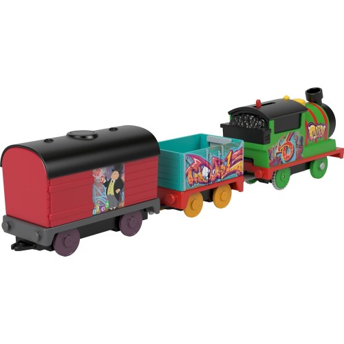 Mattel Thomas And Friends Motorized Toy Train Graffiti Percy Τόμας Μηχανοκίνητα Τρένα Με 2 Βαγόνια HFX97 / HTN41 194735194568