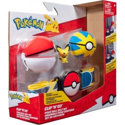 Jazwares Pokemon - Clip N Go Poke Ball With Belt W15 Pichu With Poke Ball, Quick Ball, And Electric-Type Themed Belt Pkw3643, JW