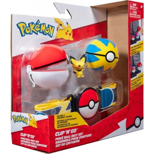 Jazwares Pokemon - Clip N Go Poke Ball With Belt W15 Pichu With Poke Ball, Quick Ball, And Electric-Type Themed Belt Pkw3643, JW