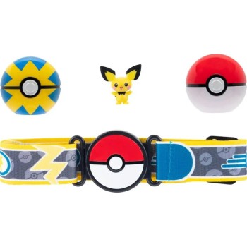 Jazwares Pokemon - Clip N Go Poke Ball With Belt W15 Pichu With Poke Ball, Quick Ball, And Electric-Type Themed Belt Pkw3643, JW