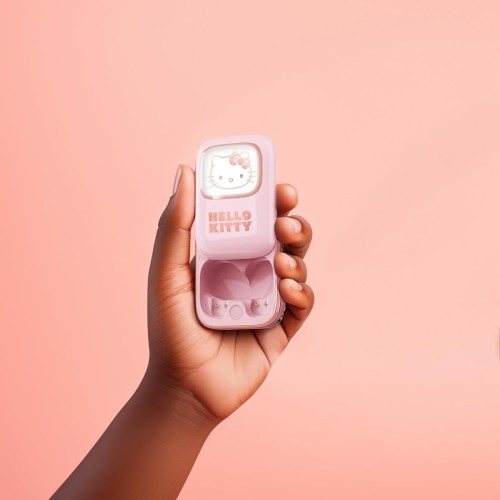 otl technologies Hk1281 Hello Kitty Slide Open Tws Ακουστικά Με Led Φωτισμένη Οθόνη Με Θήκη Φόρτισης Ροζ  5055371628921